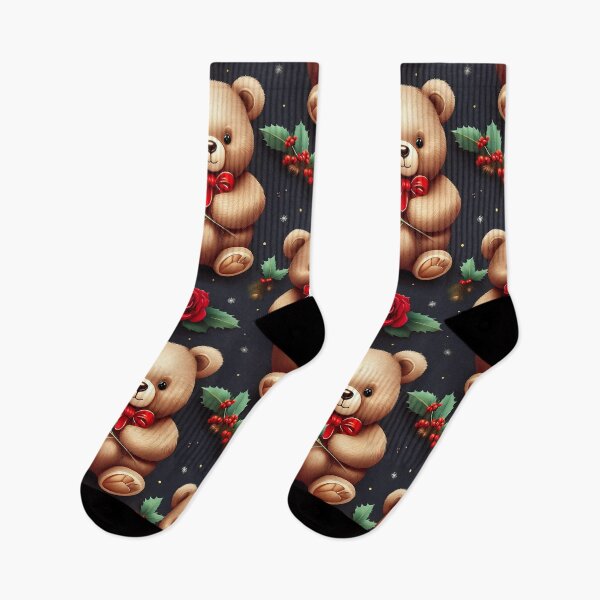 Item preview, Bear's Winter Wonderland: A cozy pattern featuring a teddy bear in a winter wonderland filled with red roses, perfect for creating a warm and inviting atmosphere. designed and sold by Grang Art Artistic Designs.