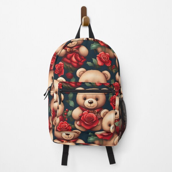 Aperçu de l'œuvre Journée chargée de l'ours : un motif joyeux mettant en vedette un ours en peluche occupé entouré de roses rouges, parfait pour ajouter une touche d'énergie et d'excitation à n'importe quel design. créée et vendue par Camel & Quirk.
