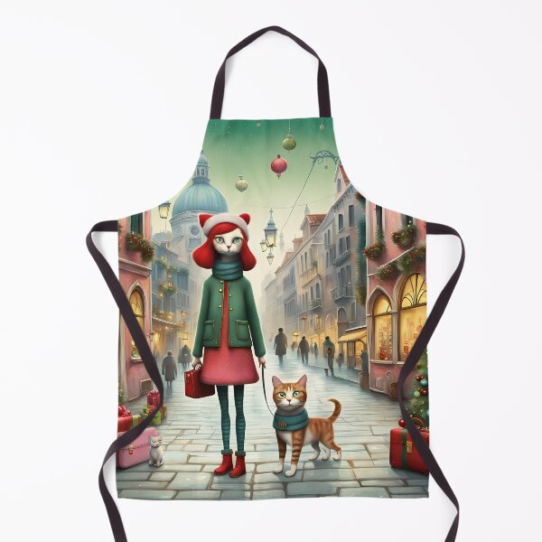 Item preview, Cat woman arrives to the city at Christmas with cats kitten tabbycat designed and sold by Coolparrotgirl.