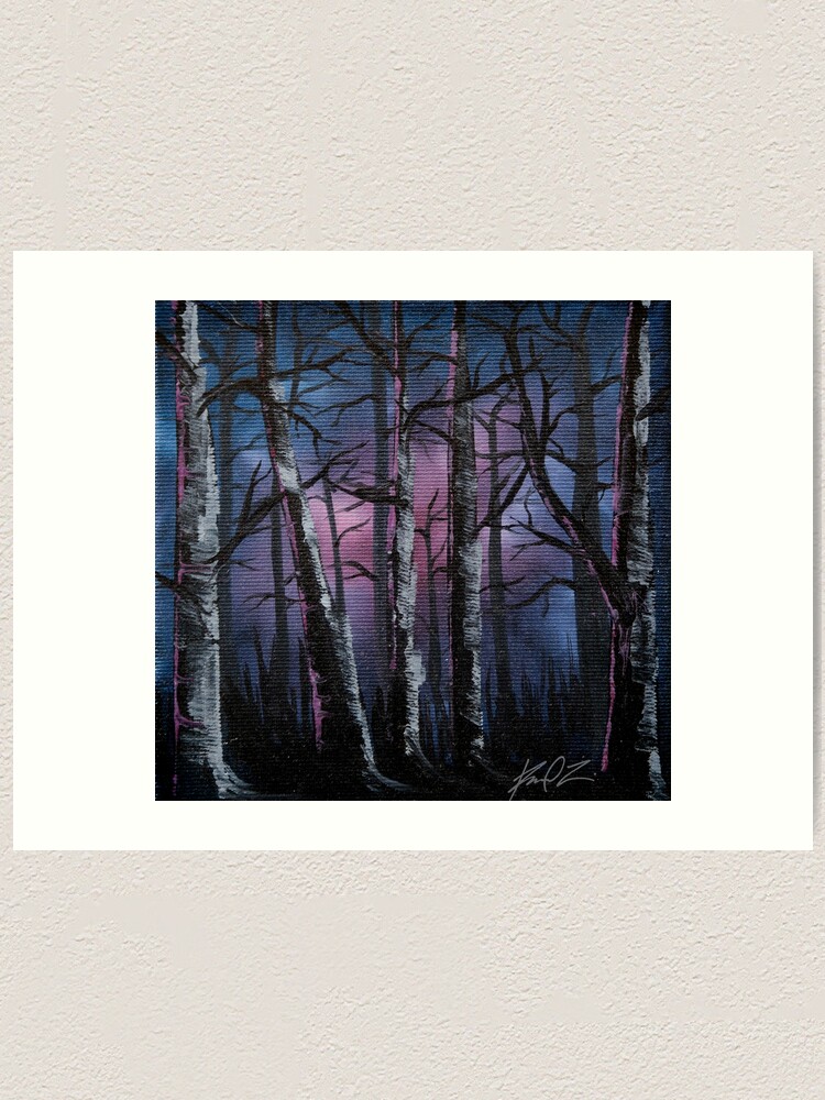 Into The Woods Night Forest Oil Painting Art Print By Redfinchdesigns Redbubble