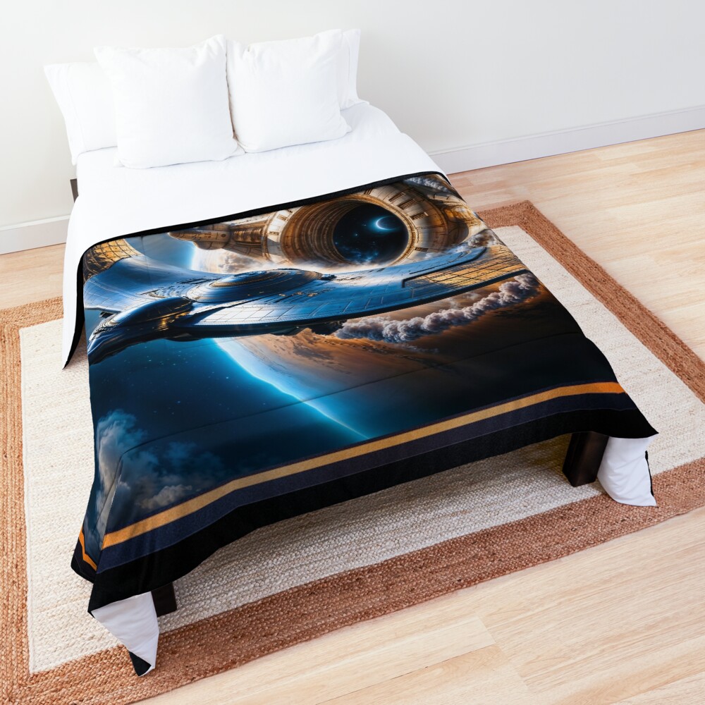 Galactic Starship Exiting The Ipellian Inter-dimensional Portal AI Concept Art by Xzendor7 | An Astounding Futuristic Vision 3 Galactic Starship Exiting The Ipellian Interdimensional Portal Breathtaking AI Concept Art by Xzendor7 Decorative Art Print Comforter