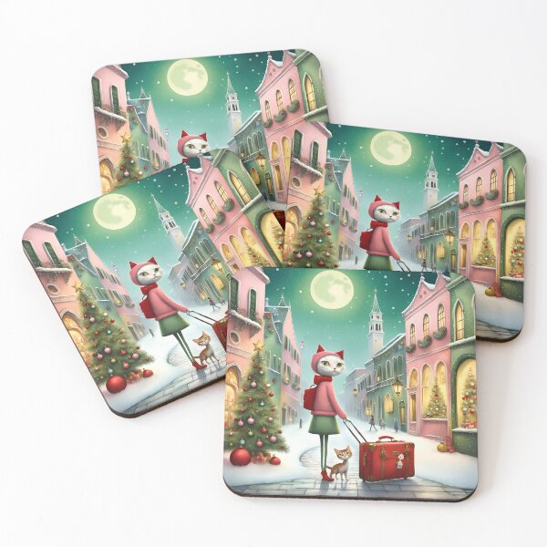 Item preview, Cat woman arrives to the city at Christmas with cats kitten tabbycat designed and sold by Coolparrotgirl.