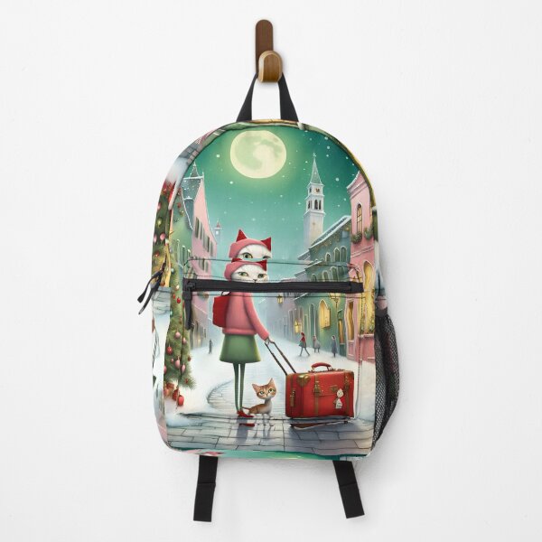 Item preview, Cat woman arrives to the city at Christmas with cats kitten tabbycat designed and sold by Coolparrotgirl.