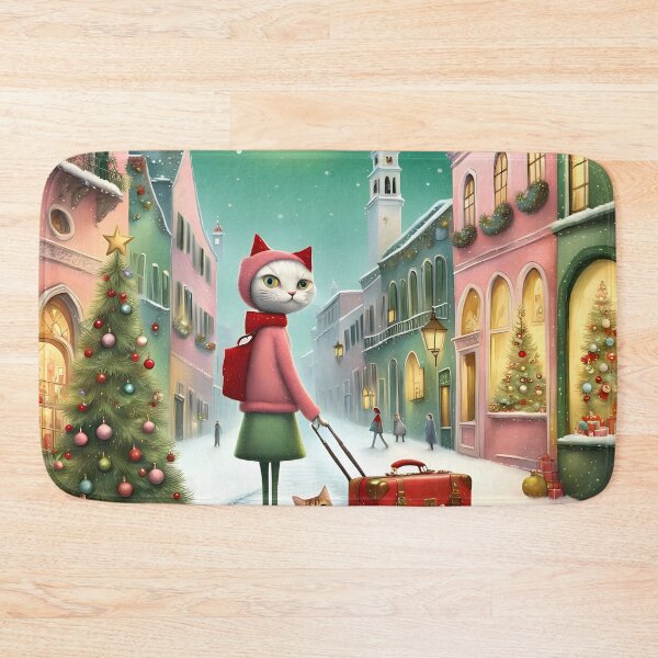 Item preview, Cat woman arrives to the city at Christmas with cats kitten tabbycat designed and sold by Coolparrotgirl.