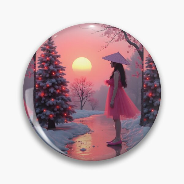 Item preview, Asian young woman watching a Christmas tree in the sunset, orange sky designed and sold by Coolparrotgirl.