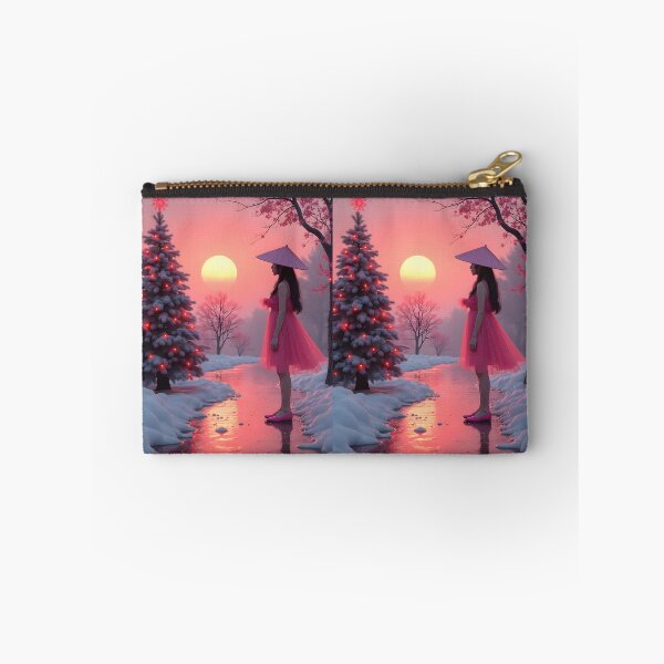 Item preview, Asian young woman watching a Christmas tree in the sunset, orange sky designed and sold by Coolparrotgirl.