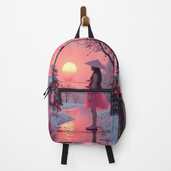 Item preview, Asian young woman watching a Christmas tree in the sunset, orange sky designed and sold by Coolparrotgirl.