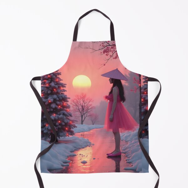 Item preview, Asian young woman watching a Christmas tree in the sunset, orange sky designed and sold by Coolparrotgirl.