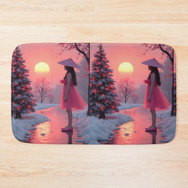 Item preview, Asian young woman watching a Christmas tree in the sunset, orange sky designed and sold by Coolparrotgirl.