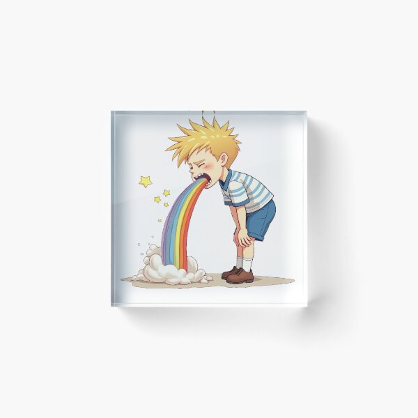 Item preview, Overflowing Rainbow Magic - Whimsical Cartoon Illustration of a Boy Vomiting Colors designed and sold by marvinismyname.