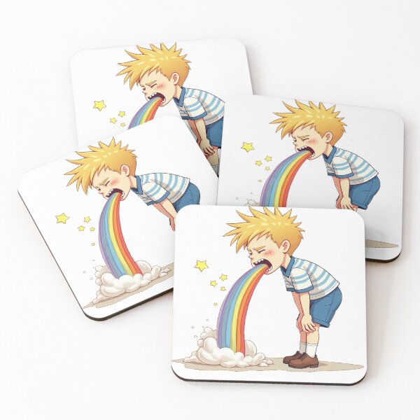 Item preview, Overflowing Rainbow Magic - Whimsical Cartoon Illustration of a Boy Vomiting Colors designed and sold by marvinismyname.