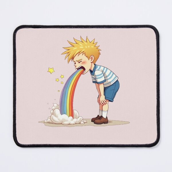 Item preview, Overflowing Rainbow Magic - Whimsical Cartoon Illustration of a Boy Vomiting Colors designed and sold by marvinismyname.
