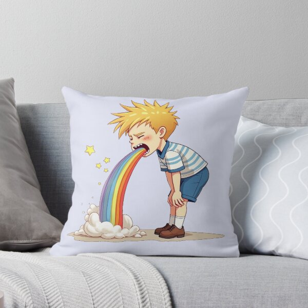 Item preview, Overflowing Rainbow Magic - Whimsical Cartoon Illustration of a Boy Vomiting Colors designed and sold by marvinismyname.