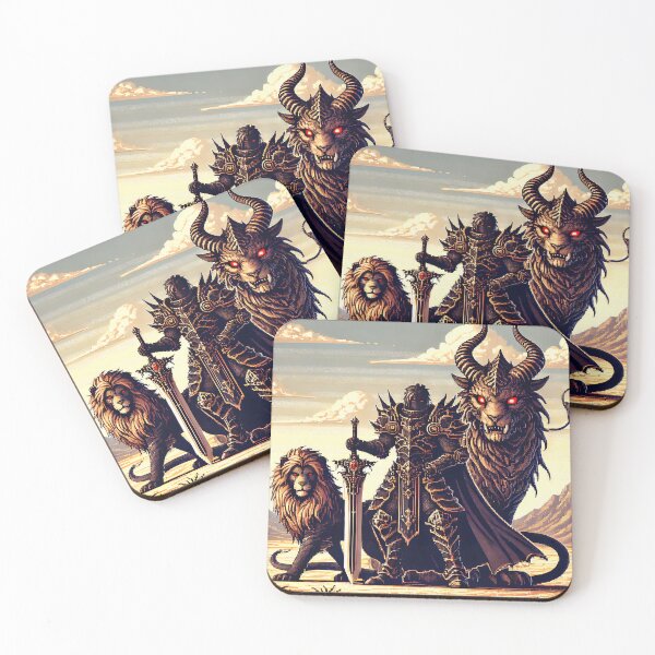 Item preview, Pixel Art Dark Knight with Mythic Beasts designed and sold by ANIARTONLINE.