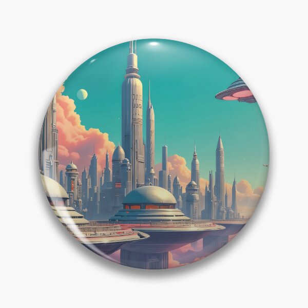Item preview, utopian retro city, futuristic designed and sold by Mauswohn.
