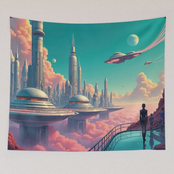 Item preview, utopian retro city, futuristic designed and sold by Mauswohn.