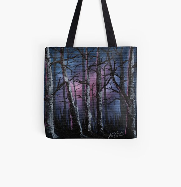 Into the woods, night forest oil painting All Over Print Tote Bag