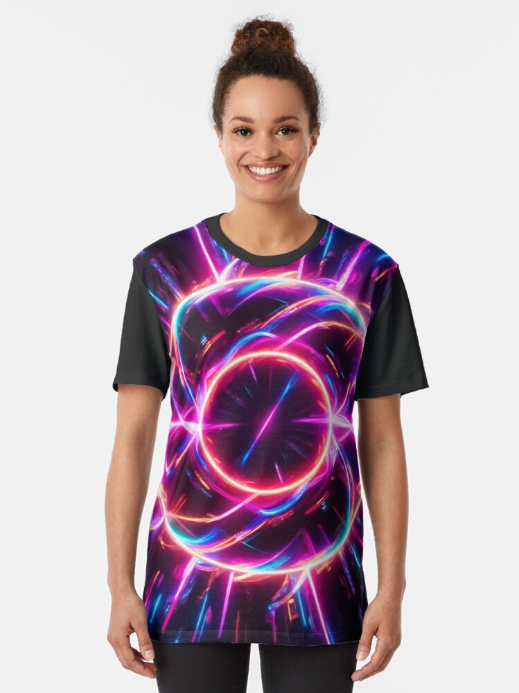 Thumbnail 2 of 5, Graphic T-Shirt, Neon Dreams in a Cyber Realm designed and sold by eXtraHumans.