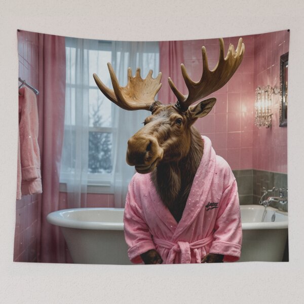 Item preview, Moose in Pink Bathrobe Spa Day designed and sold by vk09.