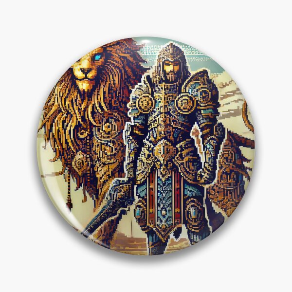 Item preview, Pixel Art Knight and the Majestic Lion Guardian designed and sold by ANIARTONLINE.