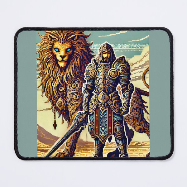 Item preview, Pixel Art Knight and the Majestic Lion Guardian designed and sold by ANIARTONLINE.