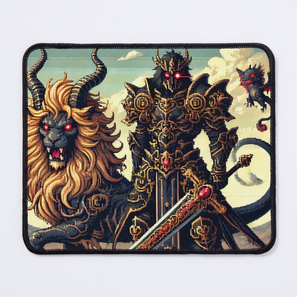 Item preview, Pixel Art Dark Knight with Lion-Dragon Companions designed and sold by ANIARTONLINE.