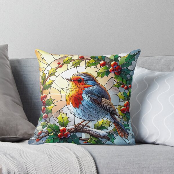 Item preview, Robin on Holly Wreath Festive Stained Glass designed and sold by LazioJoe.
