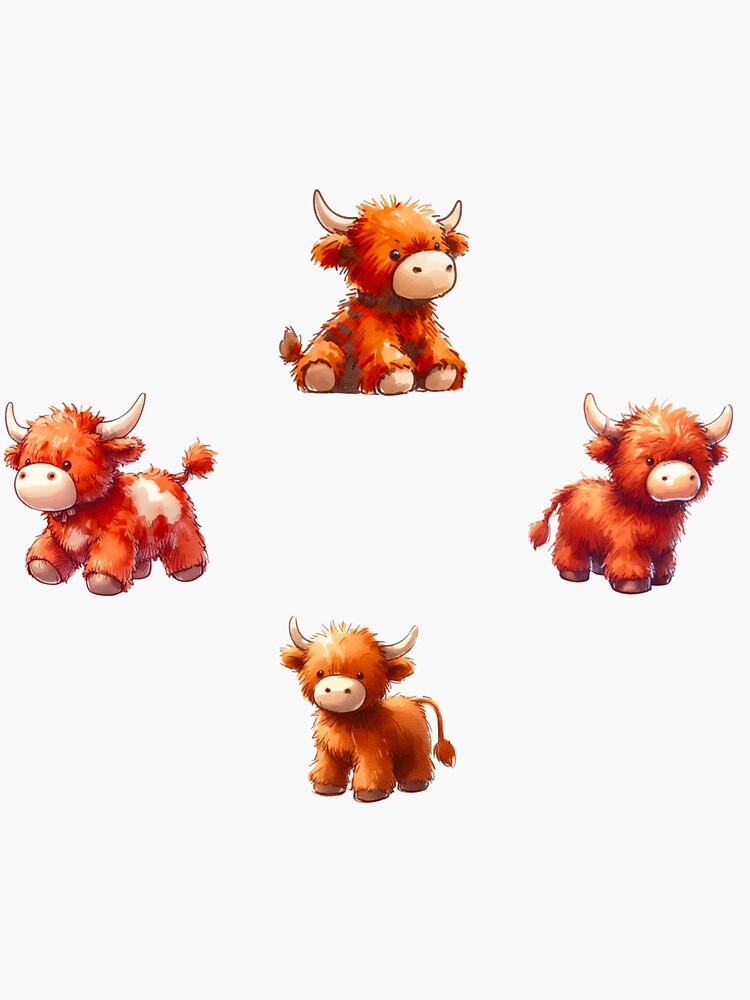 Thumbnail 3 of 3, Sticker, Highland cow pack designed and sold by DaintyDooodles.