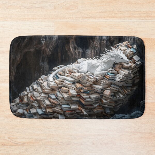 Item preview, White Dragon Sleeping on Book Hoard | Bookwyrm designed and sold by Playing In Mud.