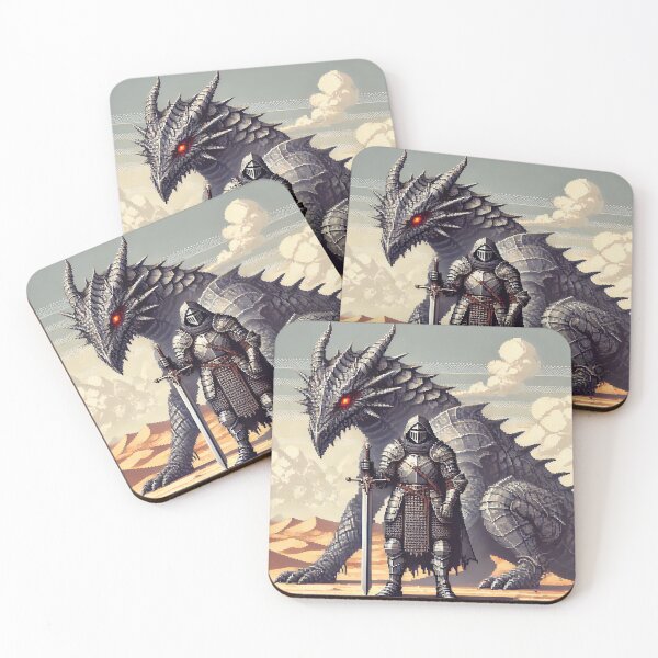 Item preview, Pixel Art Knight and the Armored Desert Dragon designed and sold by ANIARTONLINE.