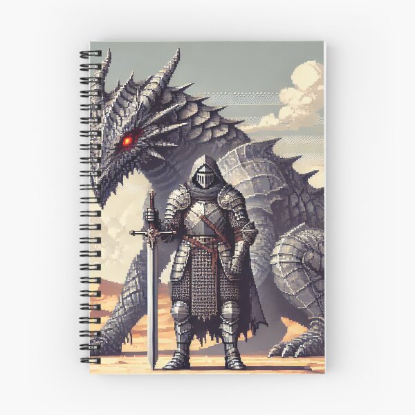 Item preview, Pixel Art Knight and the Armored Desert Dragon designed and sold by ANIARTONLINE.