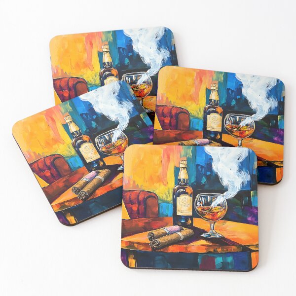 Item preview, Cigar Lounge with Whiskey and Cigars Surrounded by Inviting Colors Abstract Digital AI Generated Art designed and sold by OlfactoART Studio.