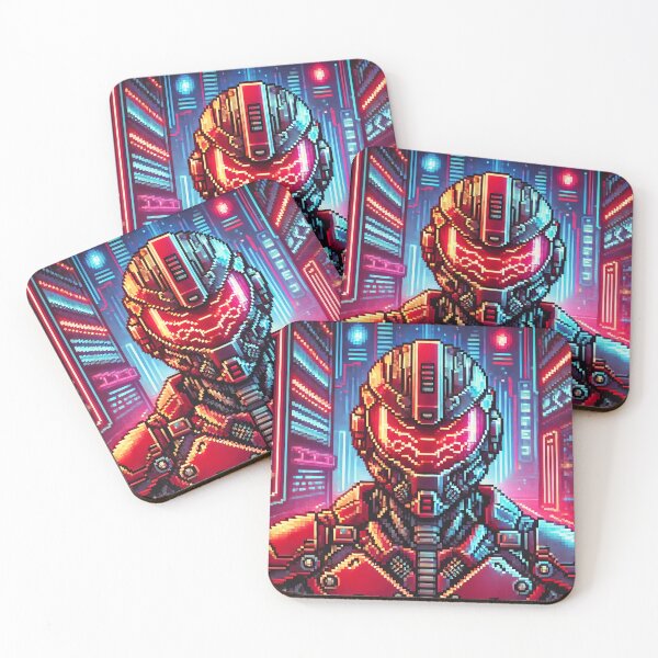 Item preview, Pixel Art Cyberpunk Warrior in Neon Cityscape designed and sold by ANIARTONLINE.