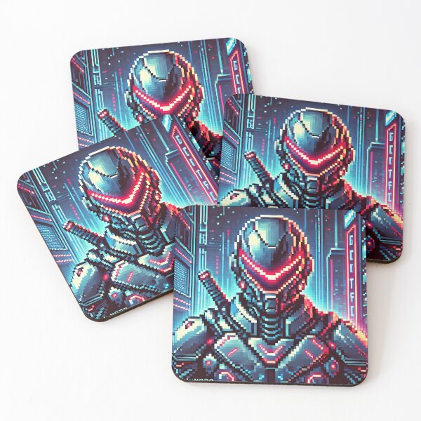Item preview, Pixel Art Cyber Samurai in Neon Cityscape designed and sold by ANIARTONLINE.