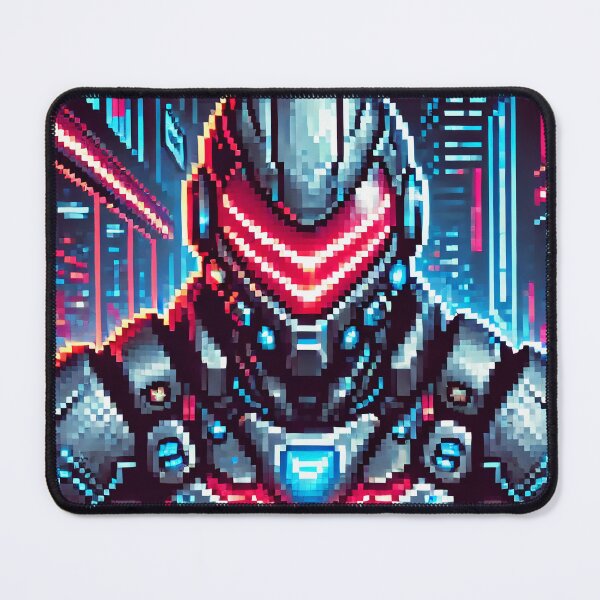 Item preview, Pixel Art Neon Cyber Soldier in Futuristic City designed and sold by ANIARTONLINE.