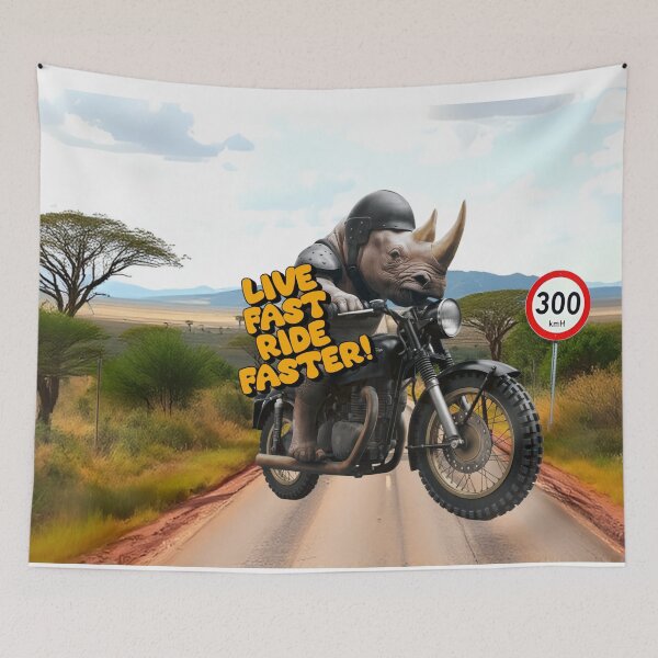 Item preview, Live Fast, Ride Faster - Rhino on a Motorcycle designed and sold by AleksKos.