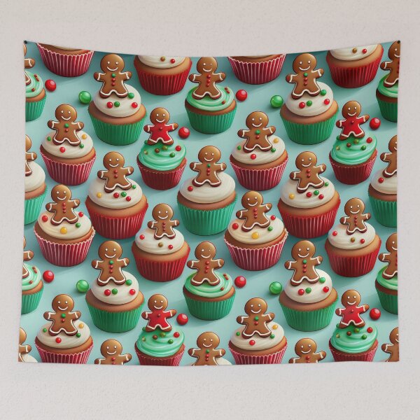 Item preview, Cupcake Christmas: A whimsical pattern featuring adorable cupcakes topped with gingerbread men designed and sold by Grang Art Artistic Designs.