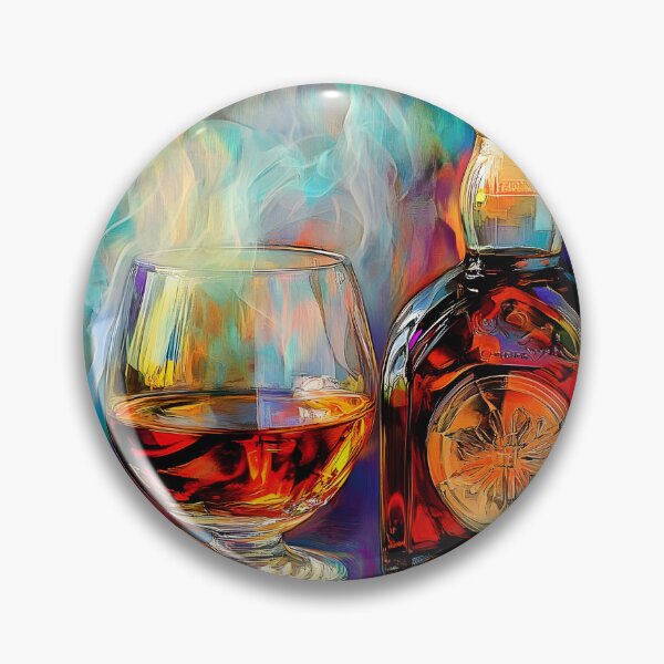 Item preview, Glass and Bottle of Brandy with Lit Cigar in Vivid, Smoky Atmosphere AI Generated Abstract Art designed and sold by OlfactoART Studio.