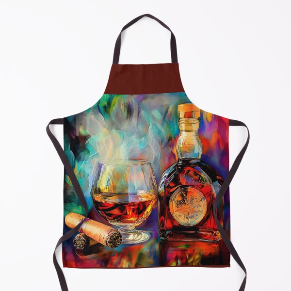 Item preview, Glass and Bottle of Brandy with Lit Cigar in Vivid, Smoky Atmosphere AI Generated Abstract Art designed and sold by OlfactoART Studio.