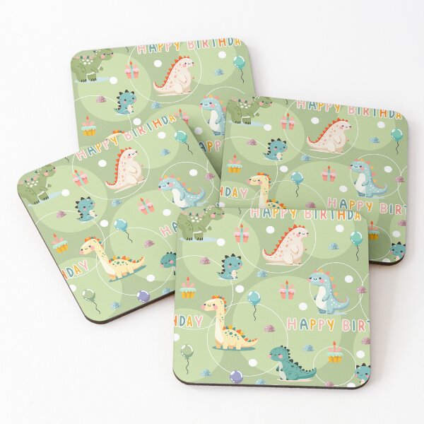 Item preview, Seamless green dinosaur birthday pattern with cute dinosaurs designed and sold by BellaRoxiell.