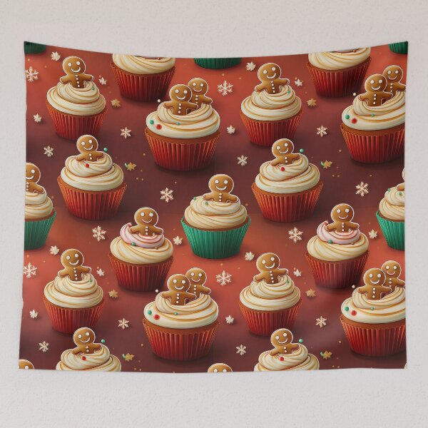 Item preview, Gingerbread Cupcake Parade: A playful pattern showcasing a procession of cupcakes topped with gingerbread men designed and sold by Grang Art Artistic Designs.