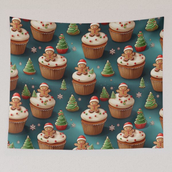 Item preview, Gingerbread Joy: A joyful pattern featuring cupcakes topped with gingerbread men in a winter wonderland. The background is filled with snowflakes and other festive elements. designed and sold by Grang Art Artistic Designs.