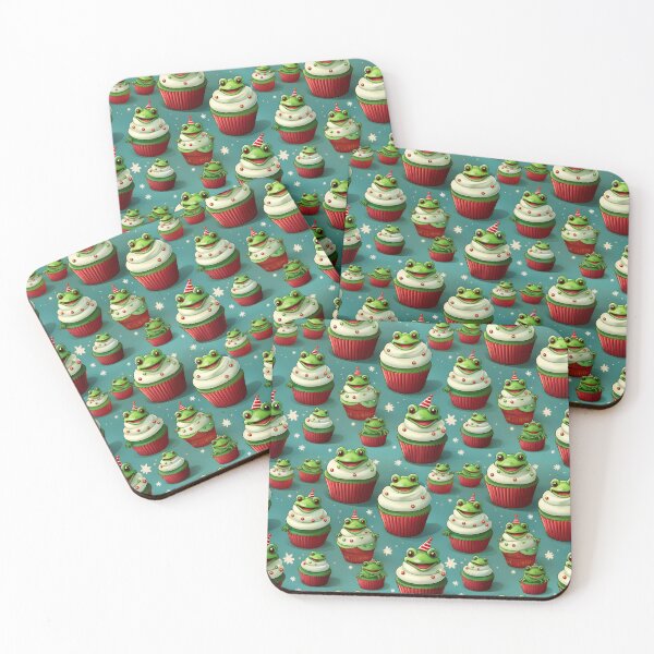 Item preview, Frosted Friends: A fun and friendly pattern featuring cupcakes topped with frogs, each one with a different expression and personality. The cupcakes are decorated with colorful frosting and sprinkles. designed and sold by Grang Art Artistic Designs.