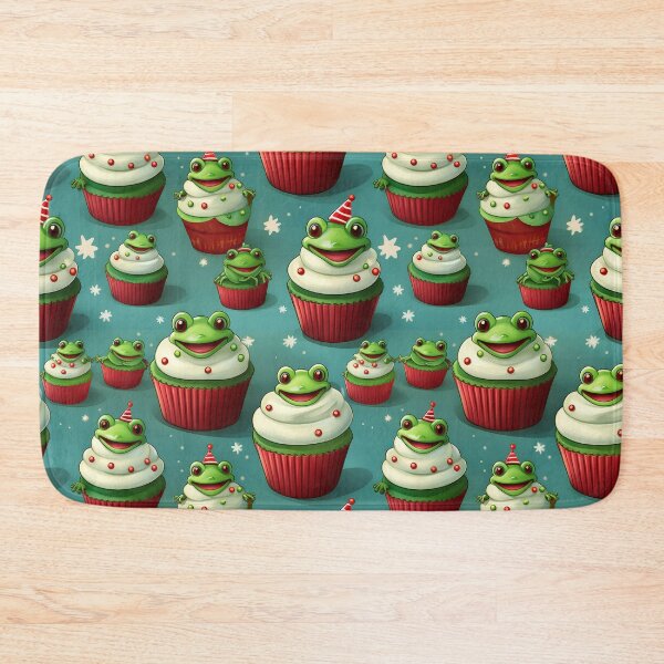 Item preview, Frosted Friends: A fun and friendly pattern featuring cupcakes topped with frogs, each one with a different expression and personality. The cupcakes are decorated with colorful frosting and sprinkles. designed and sold by Grang Art Artistic Designs.