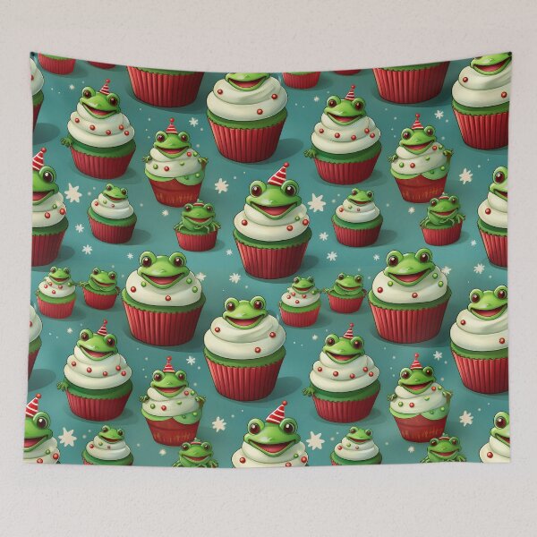 Item preview, Frosted Friends: A fun and friendly pattern featuring cupcakes topped with frogs, each one with a different expression and personality. The cupcakes are decorated with colorful frosting and sprinkles. designed and sold by Grang Art Artistic Designs.