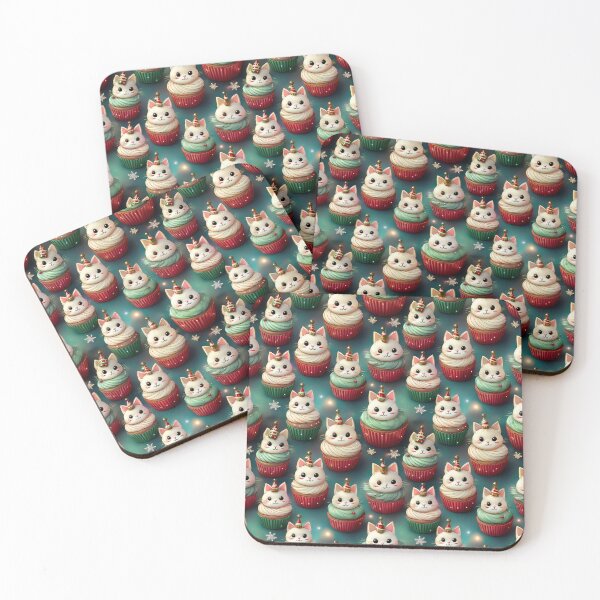 Item preview, Cupcake Joy: A joyful pattern featuring cupcakes topped with cats in a winter wonderland. The background is filled with snowflakes and other festive elements. designed and sold by Grang Art Artistic Designs.