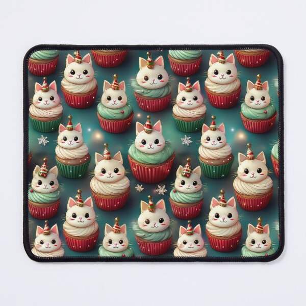 Item preview, Cupcake Joy: A joyful pattern featuring cupcakes topped with cats in a winter wonderland. The background is filled with snowflakes and other festive elements. designed and sold by Grang Art Artistic Designs.