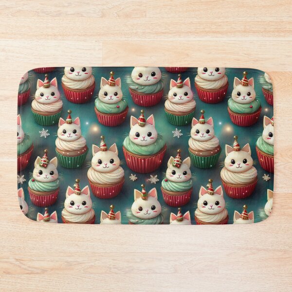 Item preview, Cupcake Joy: A joyful pattern featuring cupcakes topped with cats in a winter wonderland. The background is filled with snowflakes and other festive elements. designed and sold by Grang Art Artistic Designs.