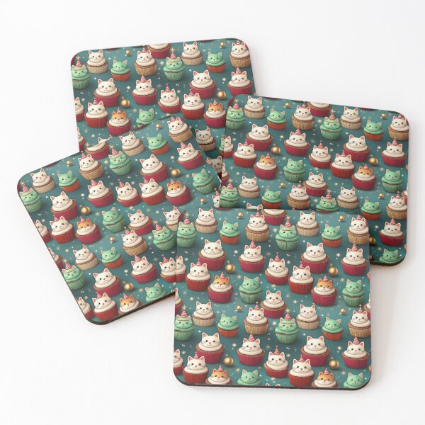 Item preview, Cupcake Heaven: A joyful pattern featuring cupcakes topped with cats in a winter wonderland. The background is filled with snowflakes and other festive elements. designed and sold by Grang Art Artistic Designs.