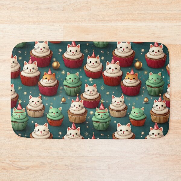 Item preview, Cupcake Heaven: A joyful pattern featuring cupcakes topped with cats in a winter wonderland. The background is filled with snowflakes and other festive elements. designed and sold by Grang Art Artistic Designs.
